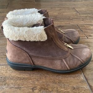 UGG Hapsburg Zip Boots Shoes Womens 9 Brown Leather Suede Shearling